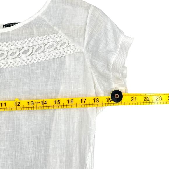 Lungo‎ L'Arno White Short Sleeve Crew Neck Crochet Lace Linen Blouse Medium - Picture 6 of 7